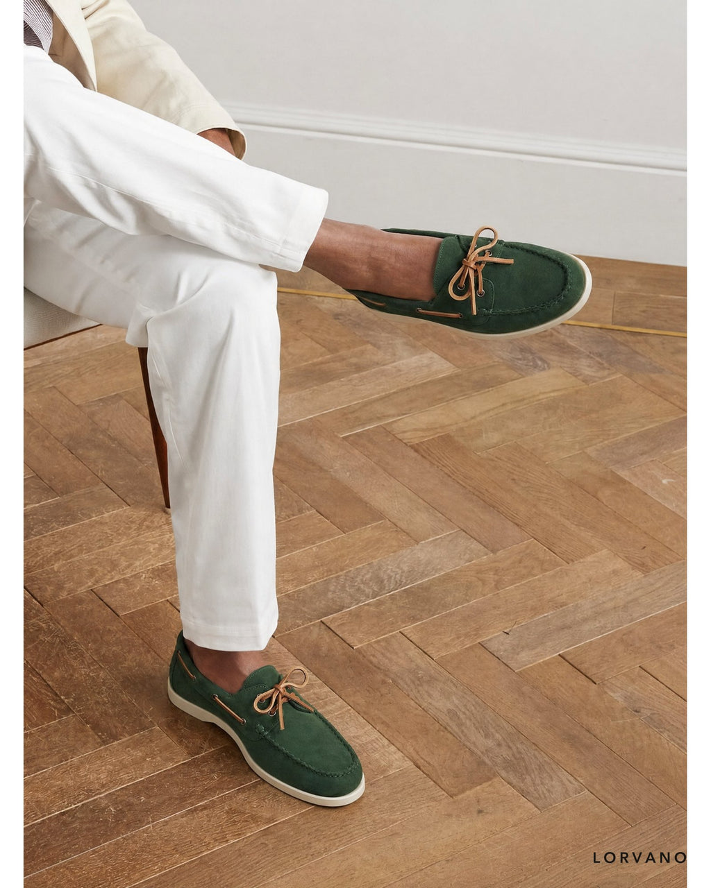 Lorvano Foil Suede Boat Shoes worn