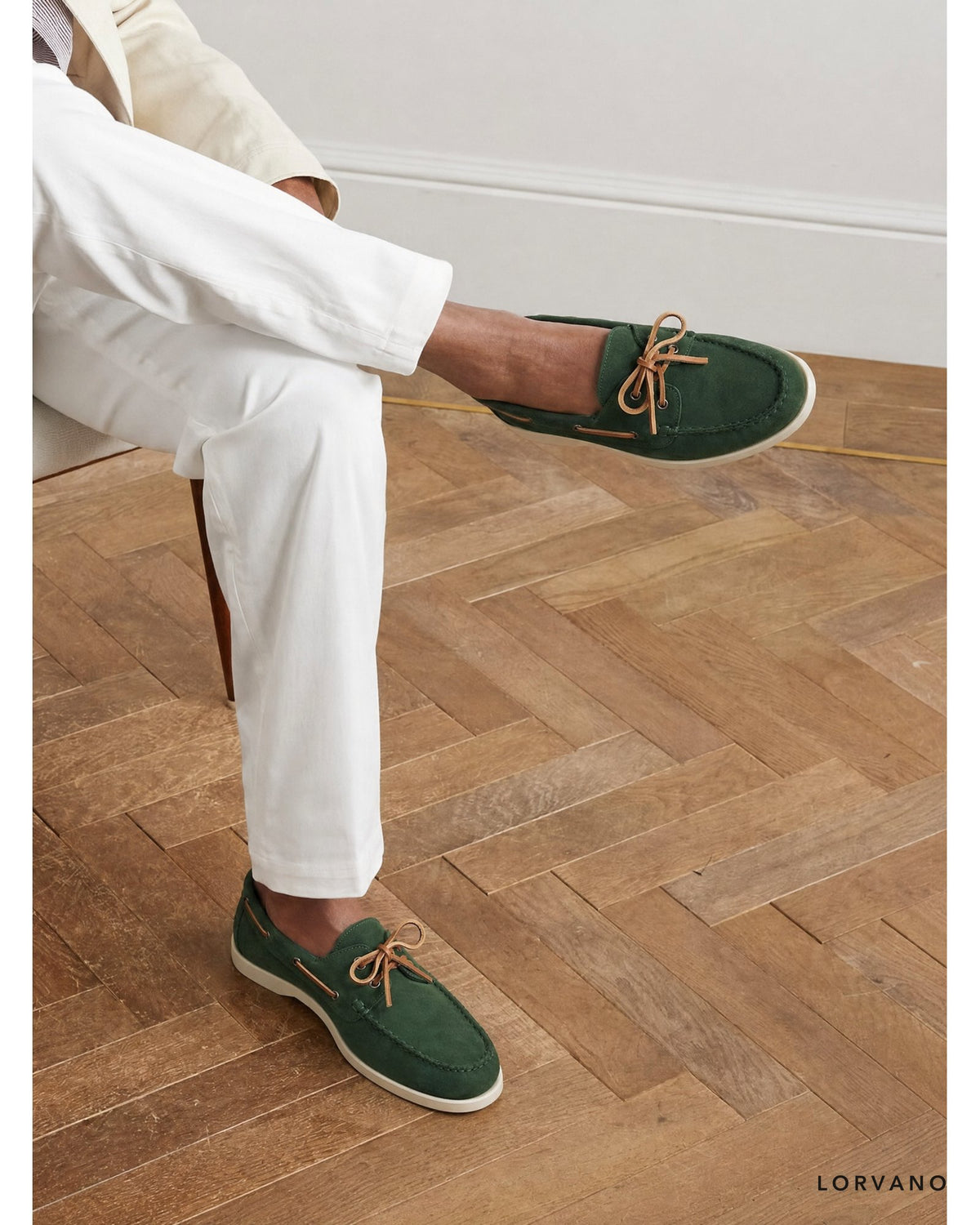 Lorvano Foil Suede Boat Shoes worn
